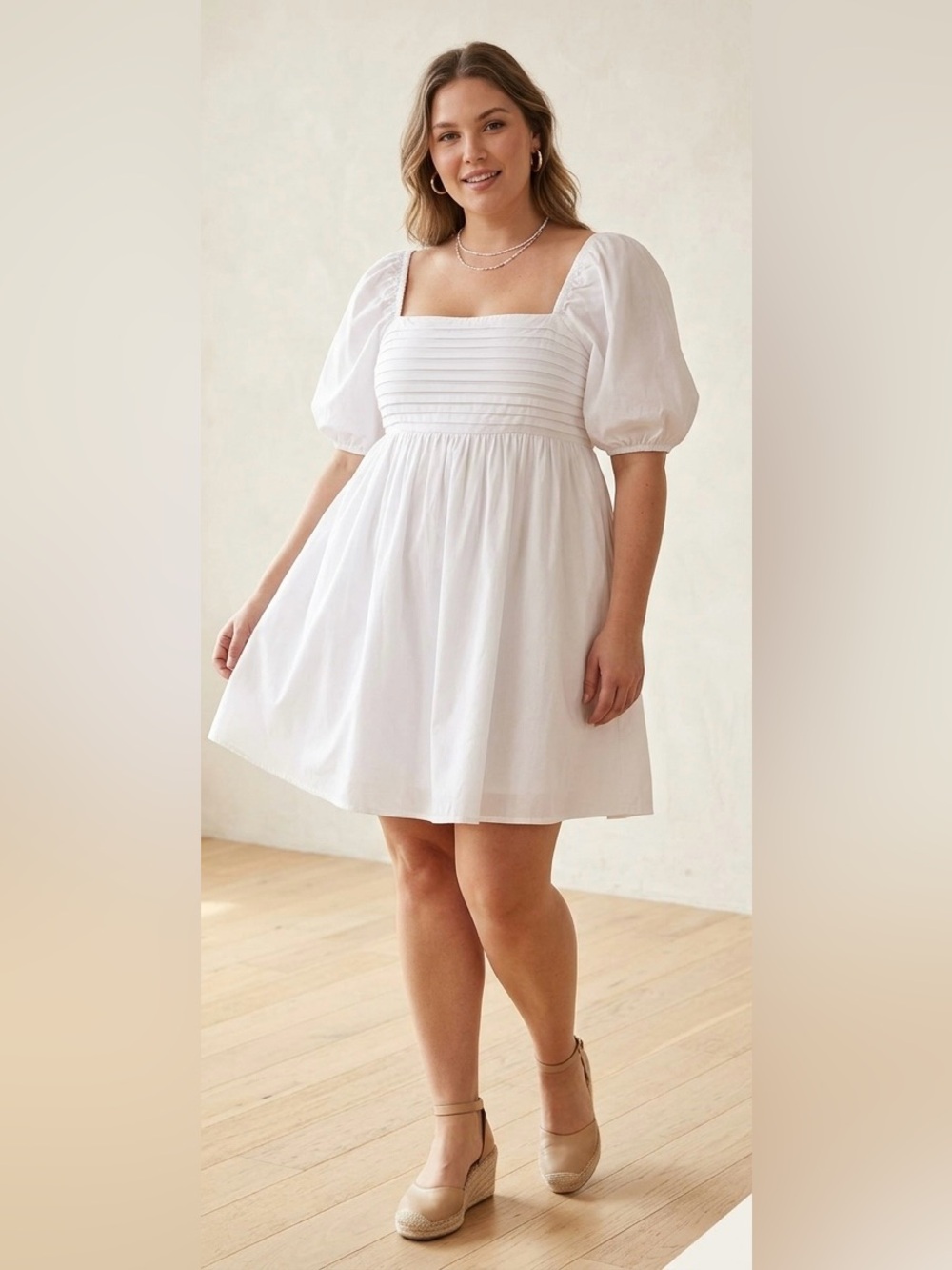 NWOT Abercrombie & Fitch White Emerson Babydoll Puff Sleeve Dress-L